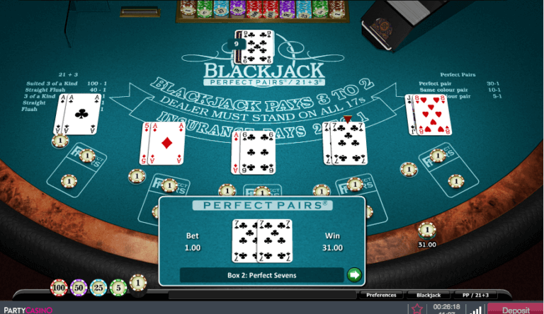 perfect pair side bet blackjack